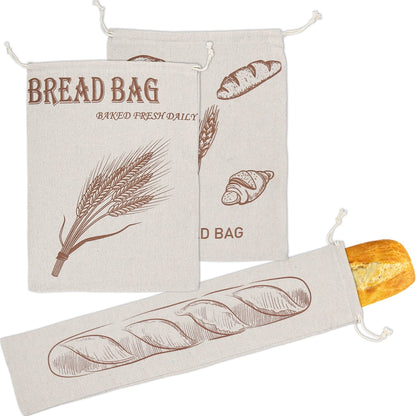 FUYGRCJ 3 Pcs Bread Bags for Homemade Bread Cotton Linen Bread Bags Homemade Bread Storage Bags with Drawstring Unbleached and Reusable Bread Bags for Sourdough Bread Storage