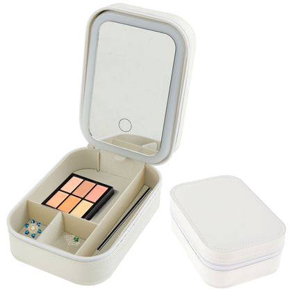 FUYGRCJ Makeup Bag with LED Mirror Portable Makeup Case Mirror with Storage Compartment 3 Colors Dimmable Makeup Travel Lighted Case USB Rechargeable Makeup Organizer Bag for Women Travels