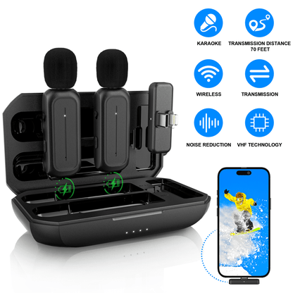 FVLOENG Mini Microphone,Professional Wireless Lavalier Lapel Microphone Android iPhone iPad , Charging Case with Adapter Included Noise Reduction Plug , Podcast Microphone for Interview Video Vlog