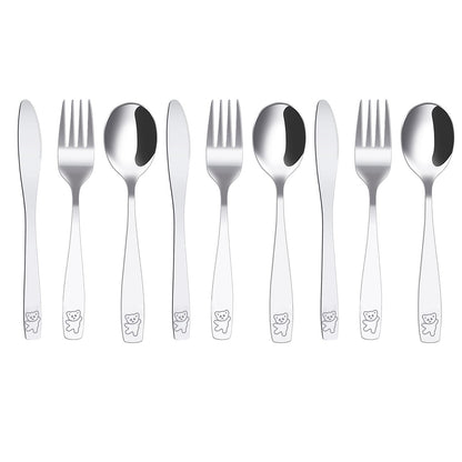 Ghojet 9 Pieces Kids Silverware, Stainless Steel Toddler Utensils, Kids Fork Spoons and Cutter Set, Toddlers Flatware Set, Kids Cutlery Set, 3x Forks, 3 x Spoons, 3x Dinner Cutters