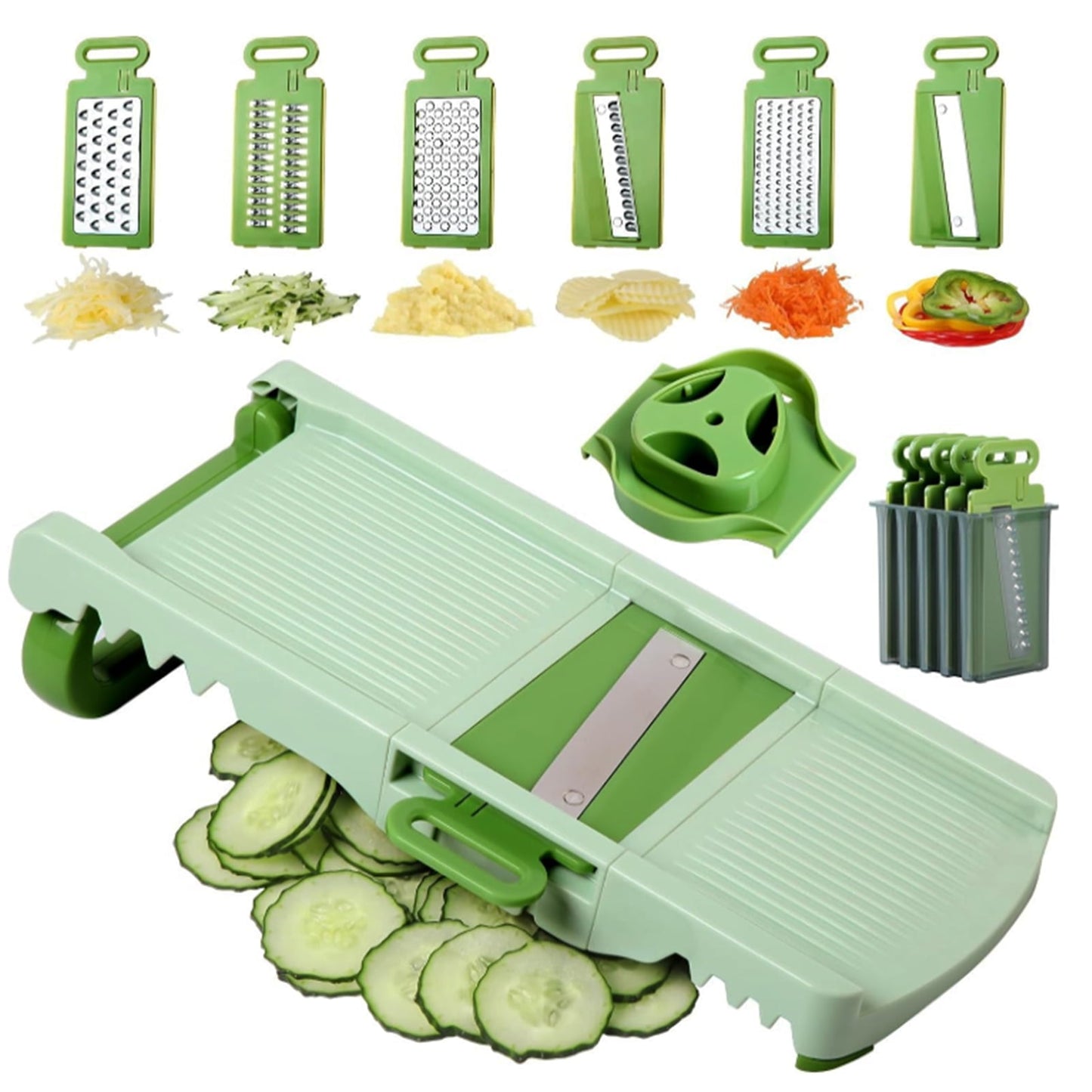 Ghojet Mandoline Slicer with 6 Blades Multifunctional Mandoline Food Slicer Mincer with Hand Guard Foldable Mandoline Vegetable Slicer Professional Vegetable Chopper Potato Slicer,Green