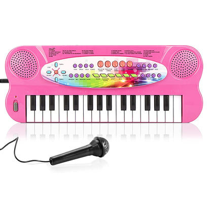 HAOTUTOYS Piano Keyboard for Kids, 32 Keys Portable Piano Early Learning Educational Electronic Music Keyboard Instrument Toys for 3 4 5 6 Year Old Boys and Girls (Pink)