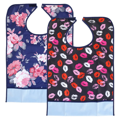 Hvxrjkn 2pcs Adult Bib Washable Reusable Waterproof Clothing Protector with Crumb Catcher Eating Cloth for Elderly Seniors and Disabled 26 x 18"