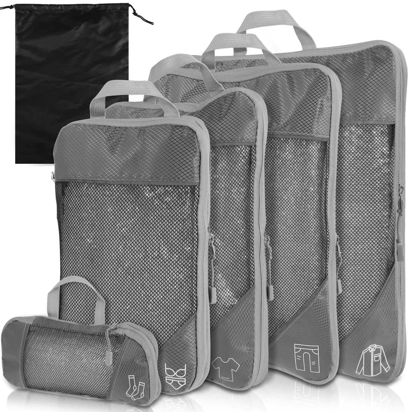 Hvxrjkn 5Pcs Compression Packing Cubes Lightweight Durable Travel Packing Cubes with Storage Bag Nylon Luggage Suitcase Organizer Bags Space Saving Packing Cubes for Travel Suitcase