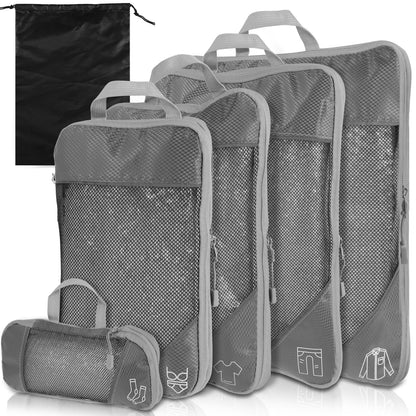 Hvxrjkn 5Pcs Compression Packing Cubes Lightweight Durable Travel Packing Cubes with Storage Bag Nylon Luggage Suitcase Organizer Bags Space Saving Packing Cubes for Travel Suitcase