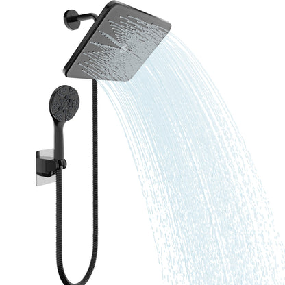 IUSU 11.8" Shower Head Set High Pressure Rainfall Rain Shower Head 8-Setting Handheld with Hose Black