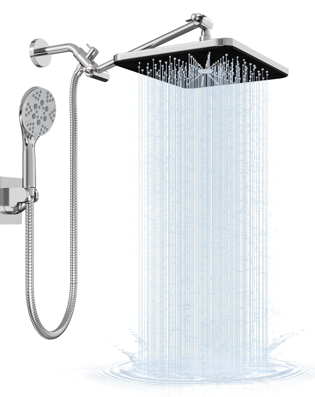 IUSU 8-Setting High Pressure Shower Head, 11.8 inch Rain Shower Head with Handheld and Hose Silver