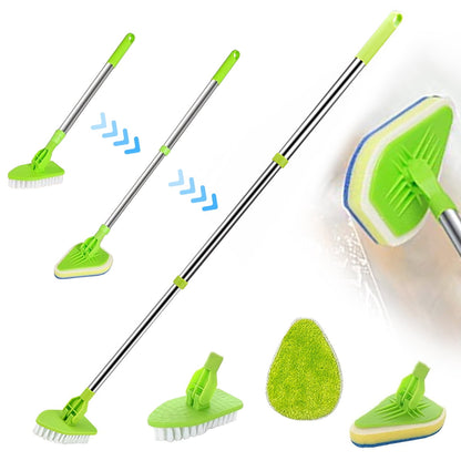Ihvewuo 3-in-1 Scrub Cleaning Brush with Long Handle Shower Cleaning deck Brush Tub Tile Scrubber Brush Extendable Multifunctional 180° Rotatable Triangle Cleaning Mop for Bathroom Bathtub