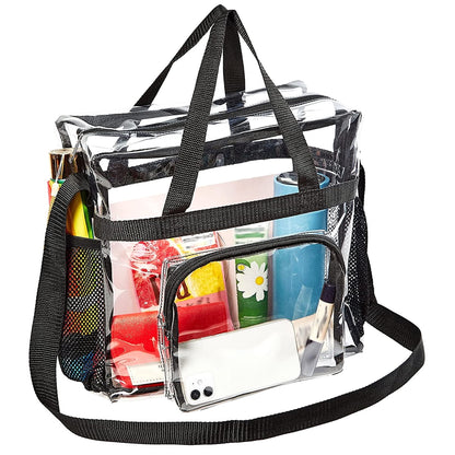 Ihvewuo Large Capacity Clear Tote Bag with Handle and Adjustable Strap Durable PVC Cross-Body Shoulder Bag Transparent Stadium Approved Gym Bag for Sports Games Work Concerts
