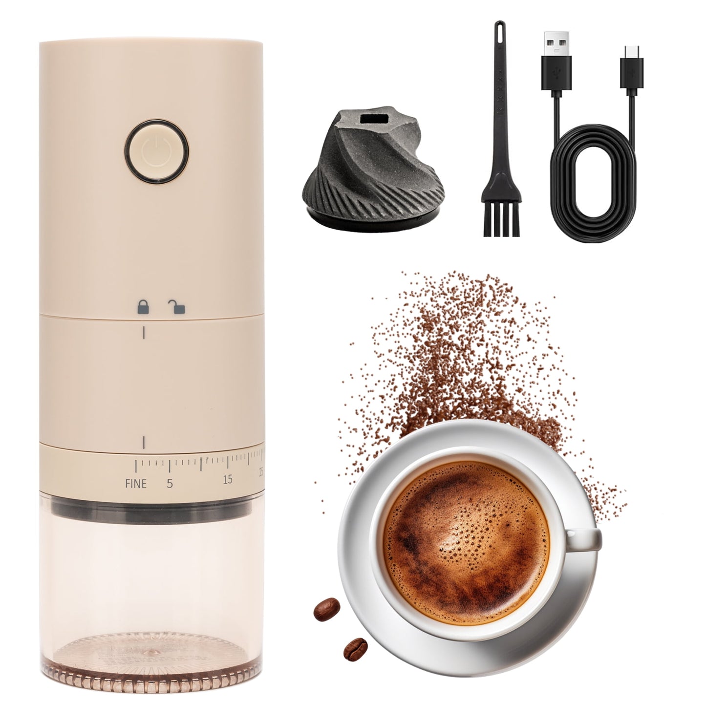 JUUTREN Portable Electric Coffee Grinder for Beans, Espresso Grinder with 38 Grind Settings, Cordless Burr Coffee Grinder for Home Use, Coffee Maker