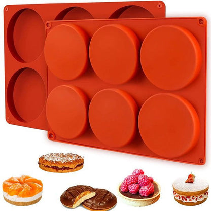 Jetcloudlive 2 Pcs Silicone Muffin Top Pans for Baking,Large Silicone Molds for Baking,6-Cavity Round Silicone Baking Mold for Egg Cloud Bread Bun English Muffins Sandwiches Bakeware Mold