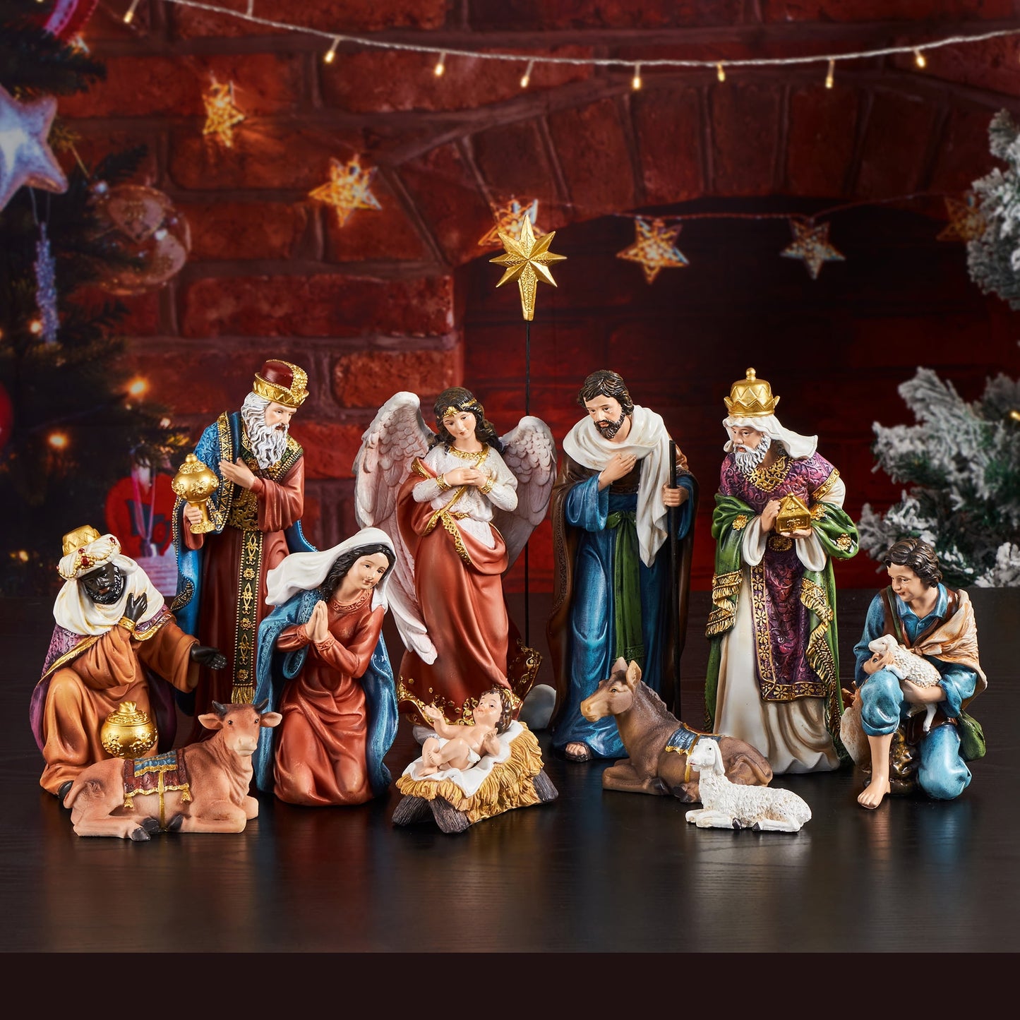KUETH Indoor Nativity Set Christmas Nativity Scene Holiday Family Gift Religious Decorations 13 Pieces 9.8 inch