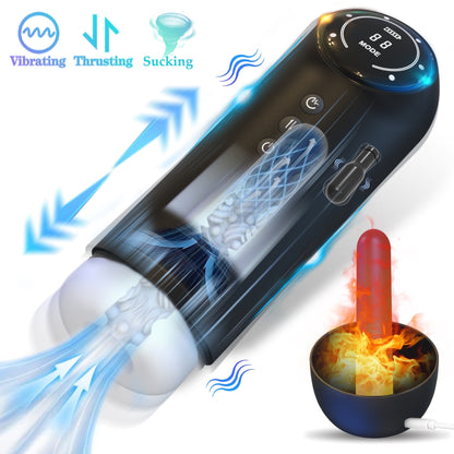 LETHIME Male Masturbator 5 in 1 Automatic Stroker Sex Toys for Men, with 4 Thrusting & 4 Sucking & 10 Vibrating Modes Adult Toy with Heating Base for Self-Pleasure Masturbation