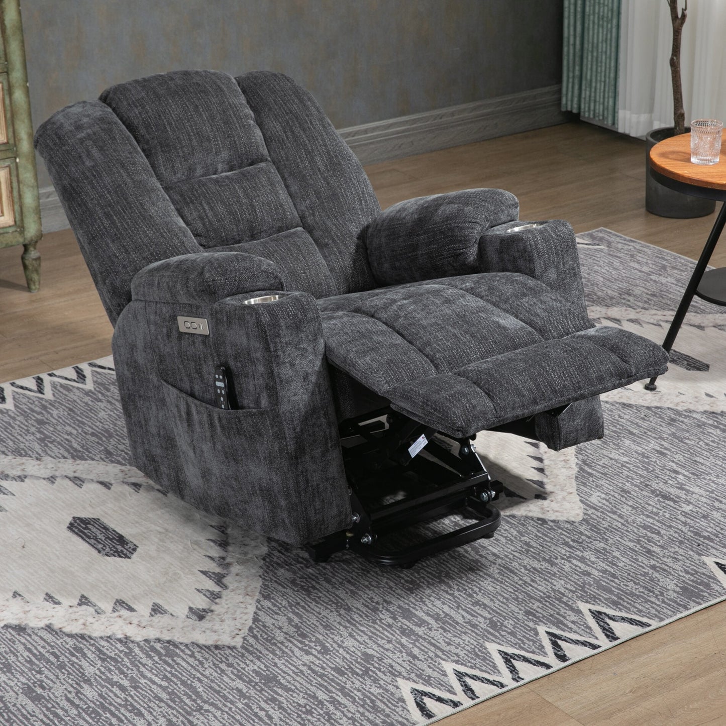 Large Overstuffed Wide Power Lift Recliner Chair with Massage and Heat for Elderly, Recliner with USB and Type C Ports for Bedroom, Grey