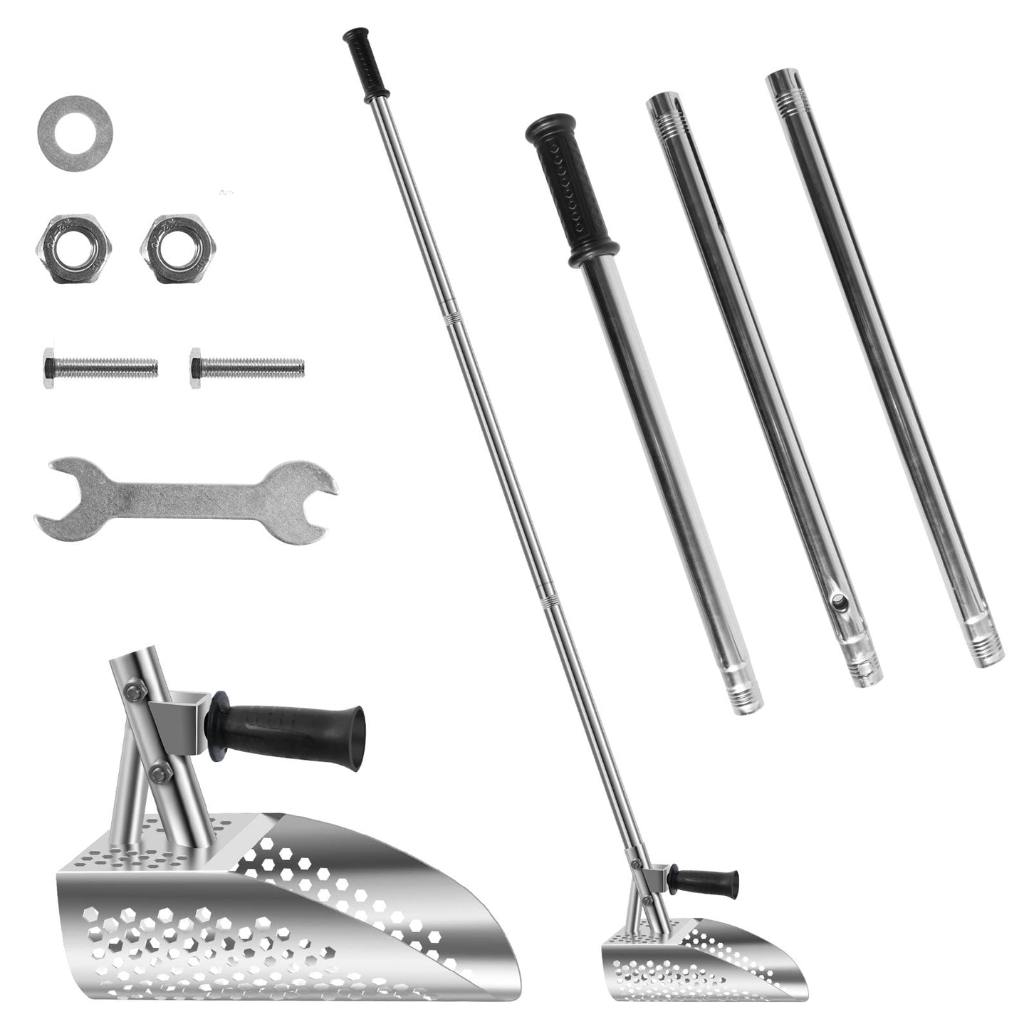 Long Handle Sand Scoop, Heavy Duty Stainless Steel Heavy Duty Metal Detector Beach Finds Scoop with Removable Long Handle Metal Detecting Tool Digging Shovel