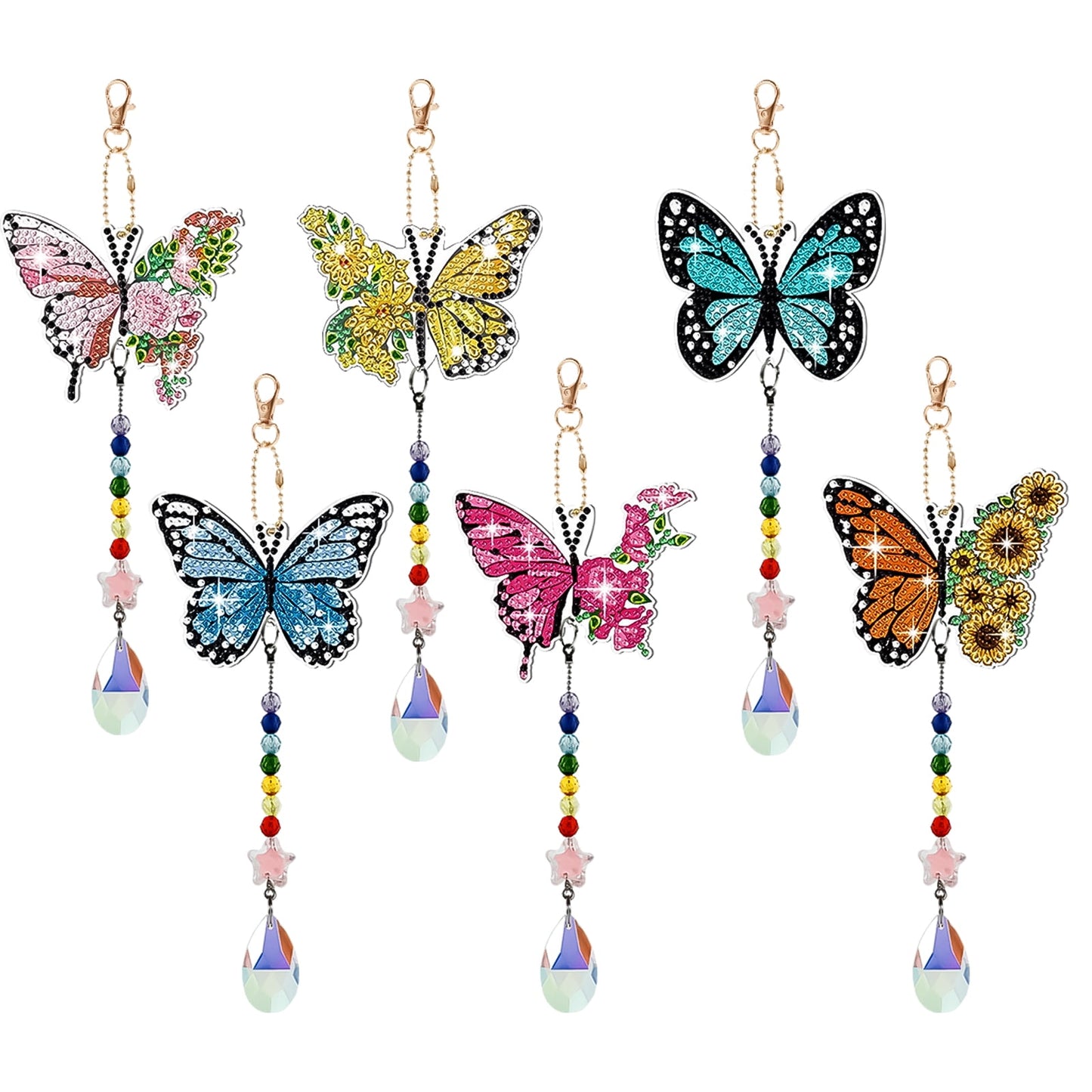 Lzvxtym 6Pcs Diamond Picture Wind Chimes Kit DIY Hummingbird/Butterfly Diamond Painting Art Pendant Double Side