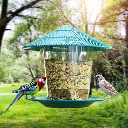 Lzvxtym Bird Feeder,Bird Feeding Station Hanging Transparent Large Capacity Bird Feeder with Roof for Wild Birds Hanging in the Garden and Balcony