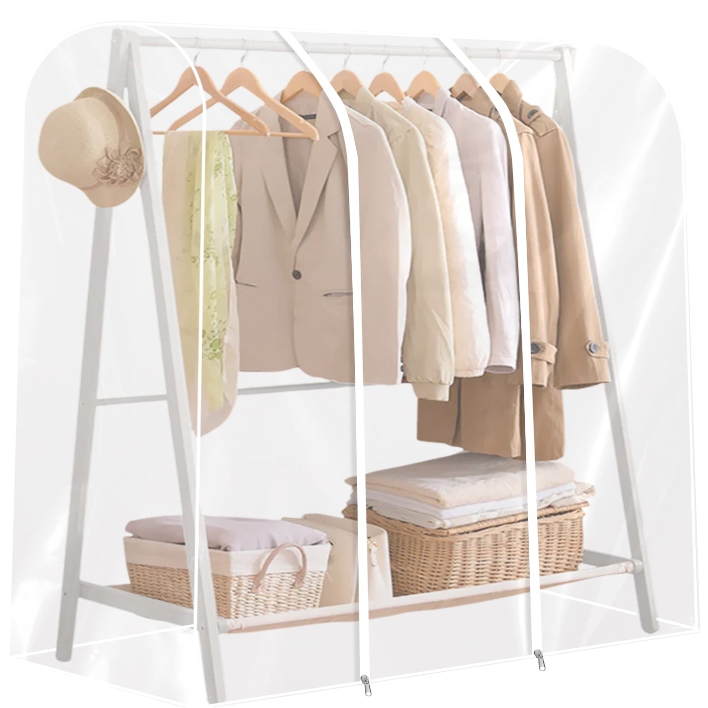 Txkrhwa Garment Rack Cover Clear Clothing Rack Cover with Zipper Reusable Clothes Rail Cover Waterproof PEVA Clothes Rack Cover Large Garment Rack Dust Cover Easy to Use