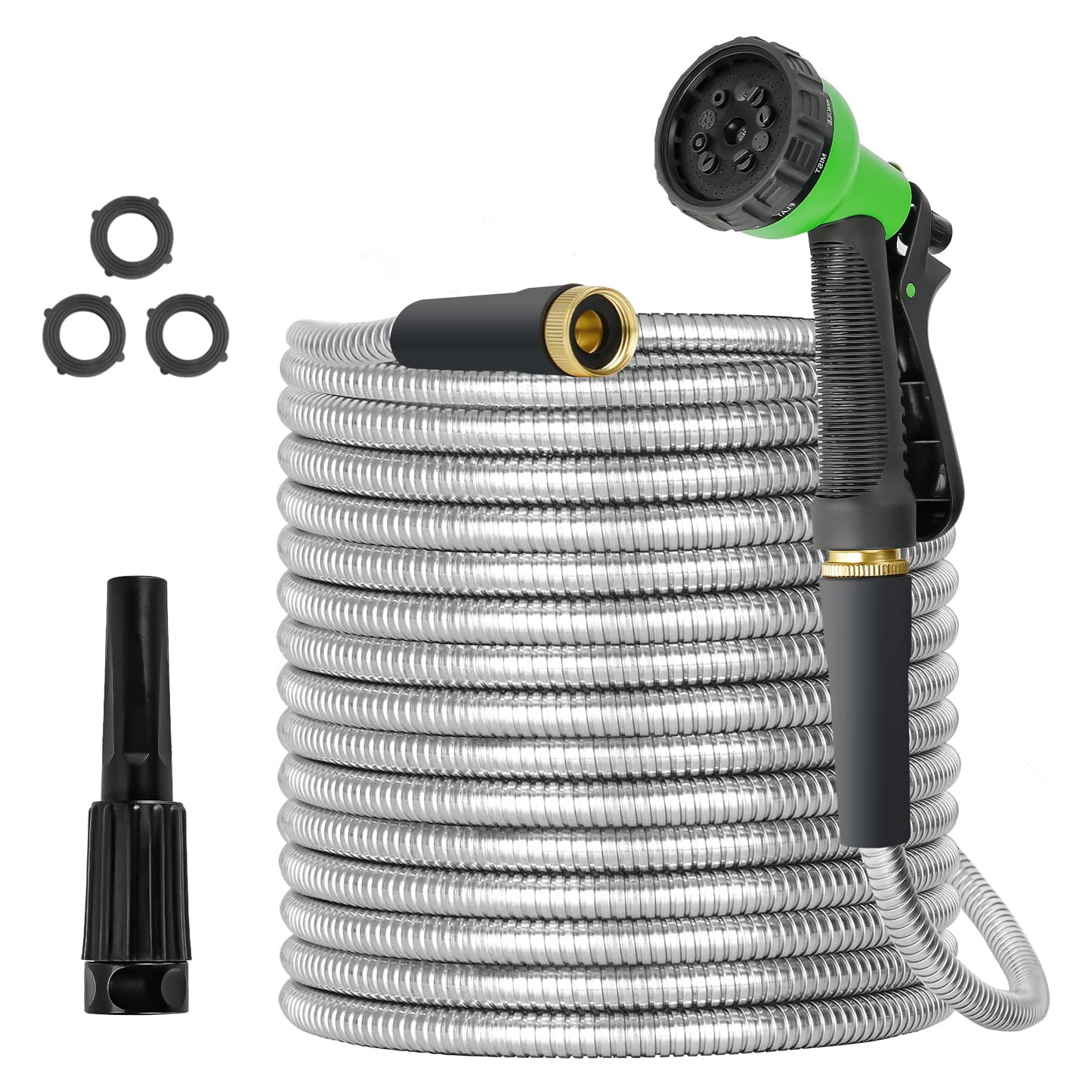 Metal Garden Hose 75ft Stainless Steel Water Hose Super Tough Flexible Water Pipe with 3/4 inch Brass Fittings and Sprayer Nozzle, Kink & Tangle Free, Rust Proof