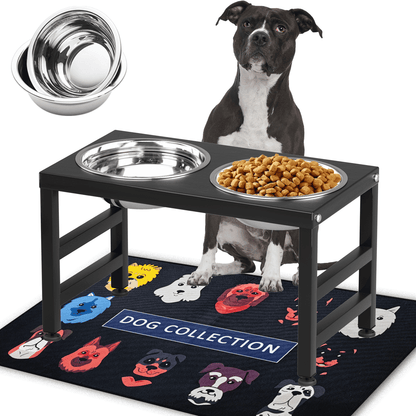 Metal Raised Dog Bowl Stand for Large and Medium Dogs, Stronger Elevated Dog Bowls with Sprill Proof Mat, Dog Food & Water Bowls 10" Tall Dog Feeder (42OZ-Stainless Steel Dog Bowls, Mat-16x24)