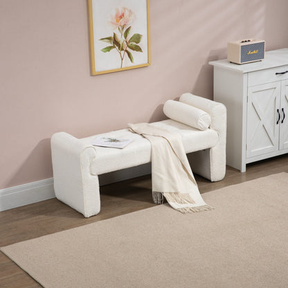 Modern Boucle Upholstered Ottoman Bench with Wooden Frame, 49-Inch Bedroom Bench for End of Bed, Footrest Couch for Living Room, Dorm, Apartment, Hallway, Entryway, Beige