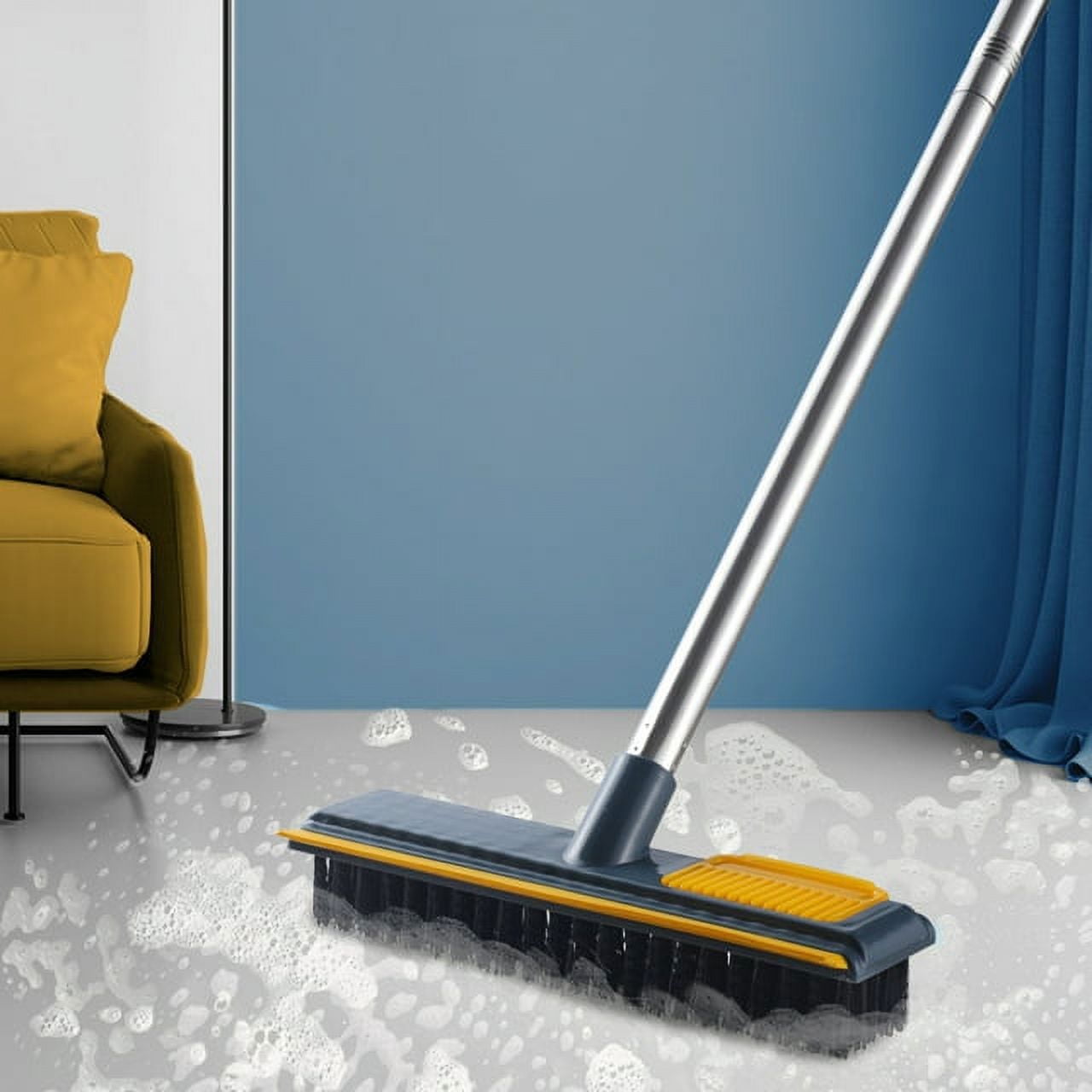 Nyidpsz 2 in 1 Floor Scrub Brush with Long Handle, 44.5inch Floor Brush Scrubber for Cleaning Shower Bathroom Kitchen Tub