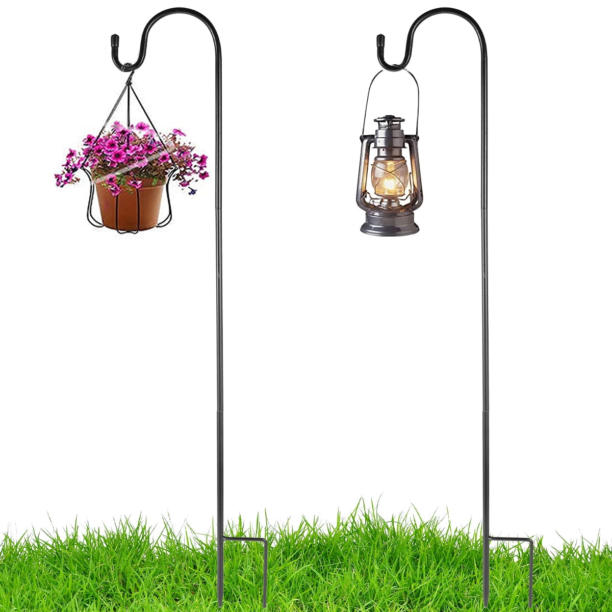 OKYMOTOR 2 Pack Shepherd Crook Hooks Rust-Resistant Metal Shepherd Curled Hook Adjustable Shepherds Garden Outdoor Hanging Plants Hook for Bird Feeder Light Solar Christmas Lights Lanterns