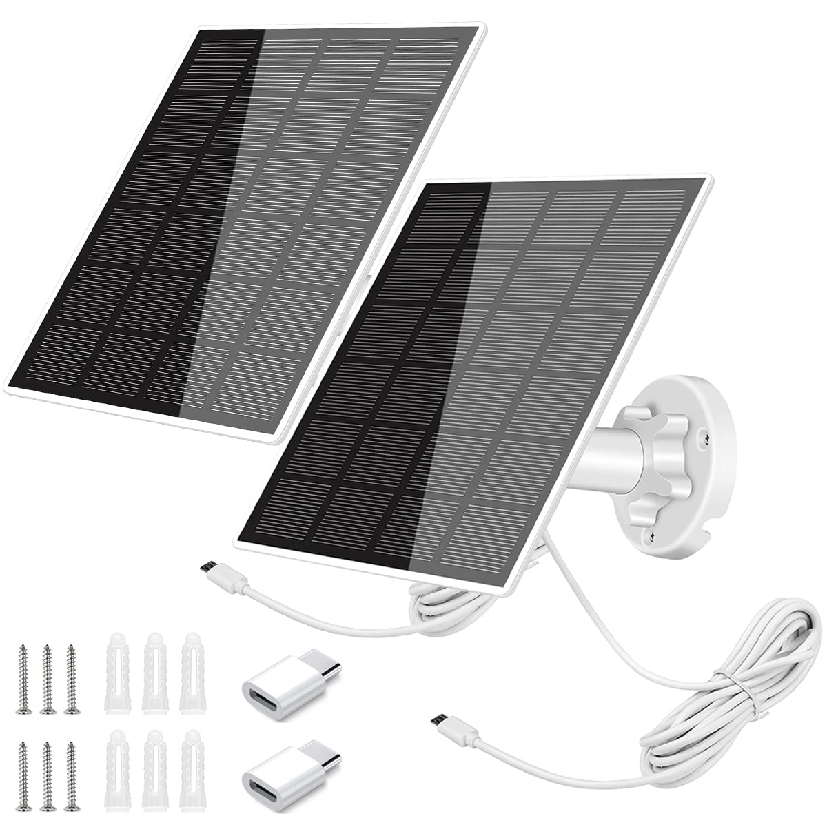 OKYMOTOR 2pcs Solar Panel for Security Camera 5W USB Solar Panel Micro USB & USB-C Port Solar Panel IP65 Waterproof Solar Charger for Camera with 360°Adjustable Mounting