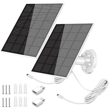 OKYMOTOR 2pcs Solar Panel for Security Camera 5W USB Solar Panel Micro USB & USB-C Port Solar Panel IP65 Waterproof Solar Charger for Camera with 360°Adjustable Mounting