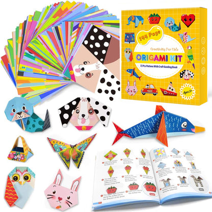 Origami Kit 144 sheets, Origami Paper Kit for Kids 72 Patterns with Craft Guiding Book, Vivid Colorful Folding Papers ,Easy DIY Art and Craft Projects, Kids Christmas Day Children's Day Gift