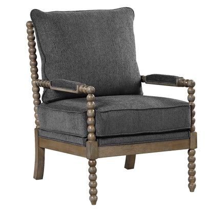 Oversized Accent Chair, Natural Solid Wood Spindle Accent Chair with High Resilience Spring Cushion and Armrest Pads Leisure Armchair for Living Room, Bedroom, 26.5" x 30.75" x 35.5", Black
