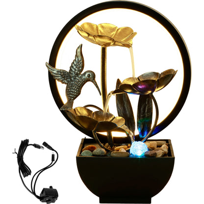 Pcapzz Tabletop Water Fountain USB Powered Tabletop Fountain with Natural Rocks and LED Ring Lights Desktop Waterfall Fountain Tabletop Humidifier for Indoor