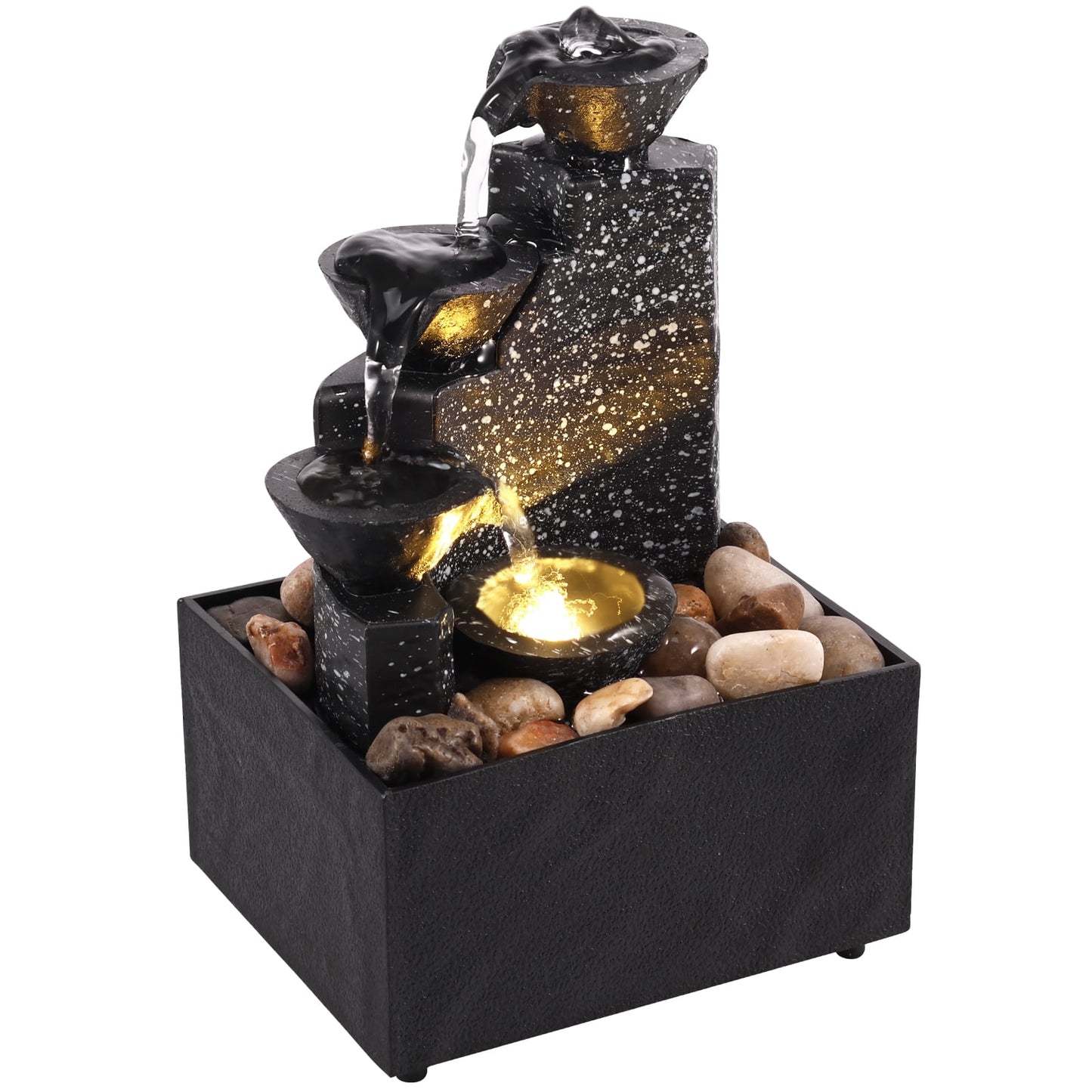 Pcapzz Tabletop Waterfall Fountain Relaxation Meditation Desktop Fountain with Soft Lights Flowing Water Ornaments Tabletop Fountain Landscape Decor for Indoor Outdoor