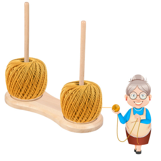 Wekvgz Double Wooden Yarn Holder Rotatable Wooden Yarn Skein Spinner Revolving Yarn Ball Stand Stable Yarn Holder Dispenser Crochet Accessory for Knitting Embroidery Yarn