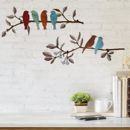 Qenwkxz 2PCS Metal Birds Wall Art Vivid Birds on Branch Metal Birds Wall Decor Hanging Leaves with Birds Outdoor Wall Decor Rustic Bird Decor Leaf Wall Decor or Balcony Garden Indoor Outdoor Decor