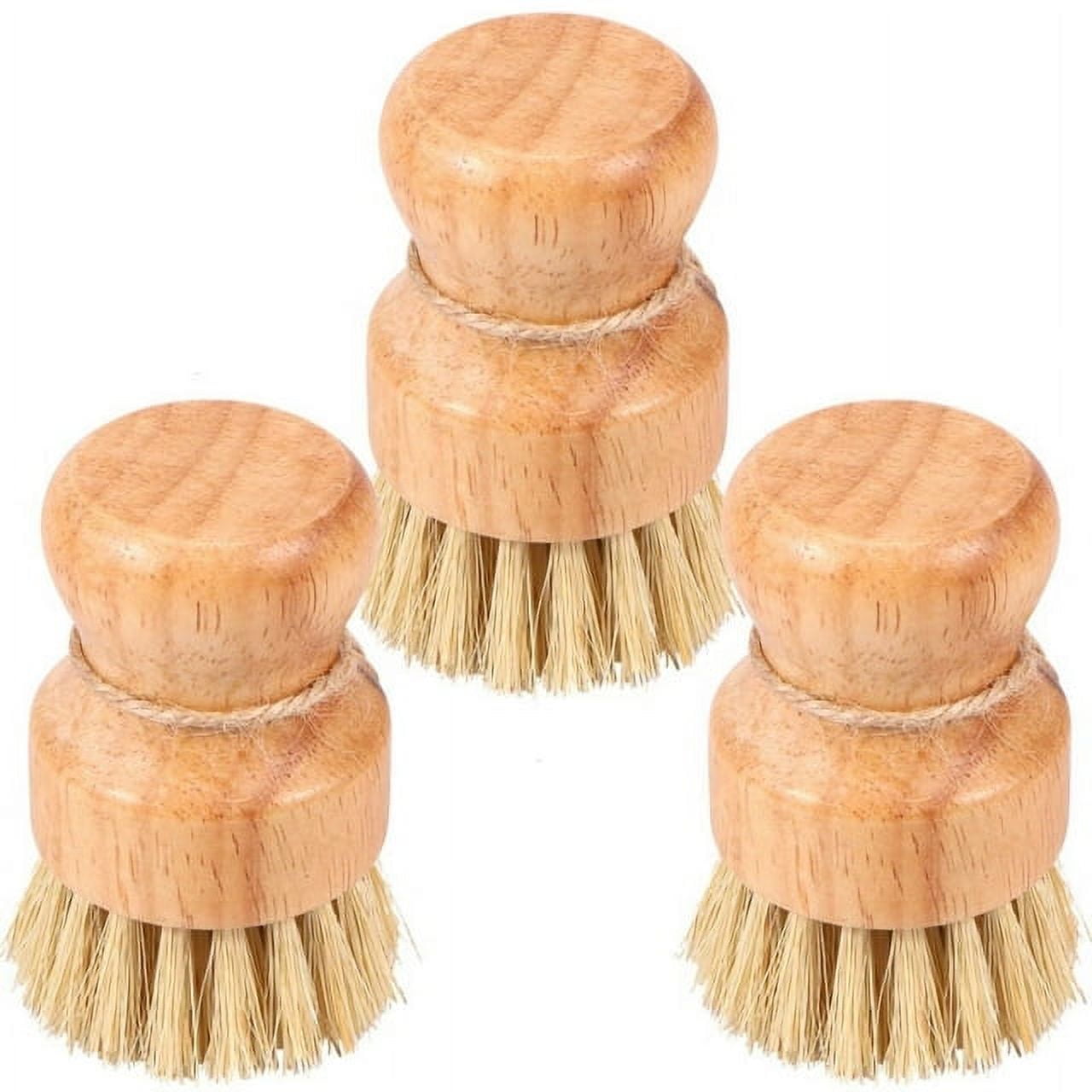 Qenwkxz 3 Packs Wooden Dish Brush, Natural Bamboo Dish Scrub Brush, Sisal Bristles Dish Scrubber Brush, Kitchen Scrub Brush with Handle and Hanging Rope for Cleaning