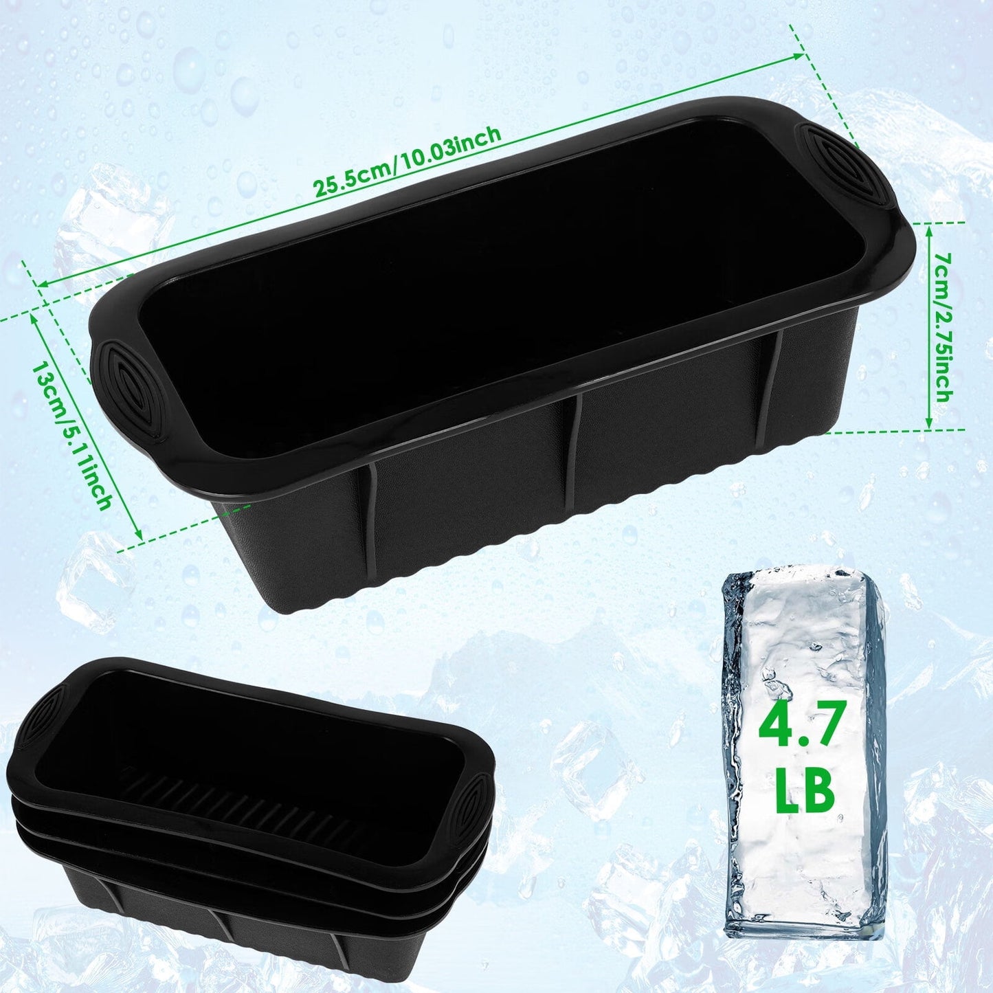 Qenwkxz 3Pcs Extra Large Ice Mold Silicone Large Ice Block Mold 10×5.1×2.8 Inch Ice Cube Maker Reusable Large Ice Cube Tray Dishwasher Safe Ice Cube Maker Container Durable Ice Bath Chiller for Home