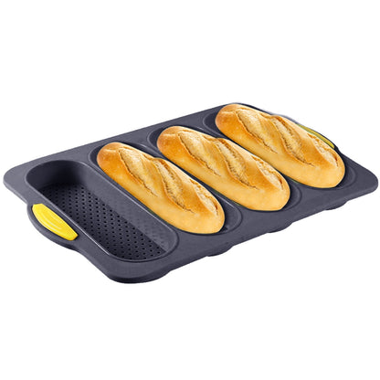 Qenwkxz 4 Slot Silicone Pan Non-Stick French Bread Baking Pan Professional Hot Dog Bun Tray Mold for Homemade Bread Baking