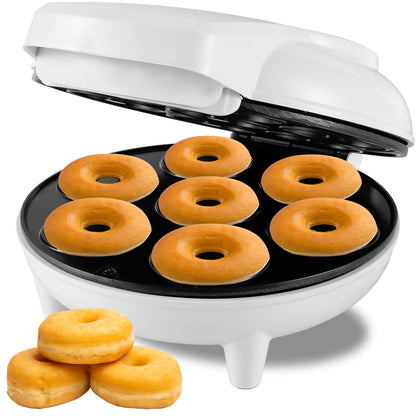 Qenwkxz Mini Doughnut Maker 1200W Non-Stick Donut Maker Machine 7 Holes Round Electric Donut Maker with Anti Slip Feet Minimalist Portable Donut Maker Easy Release for Breakfast Kitchen
