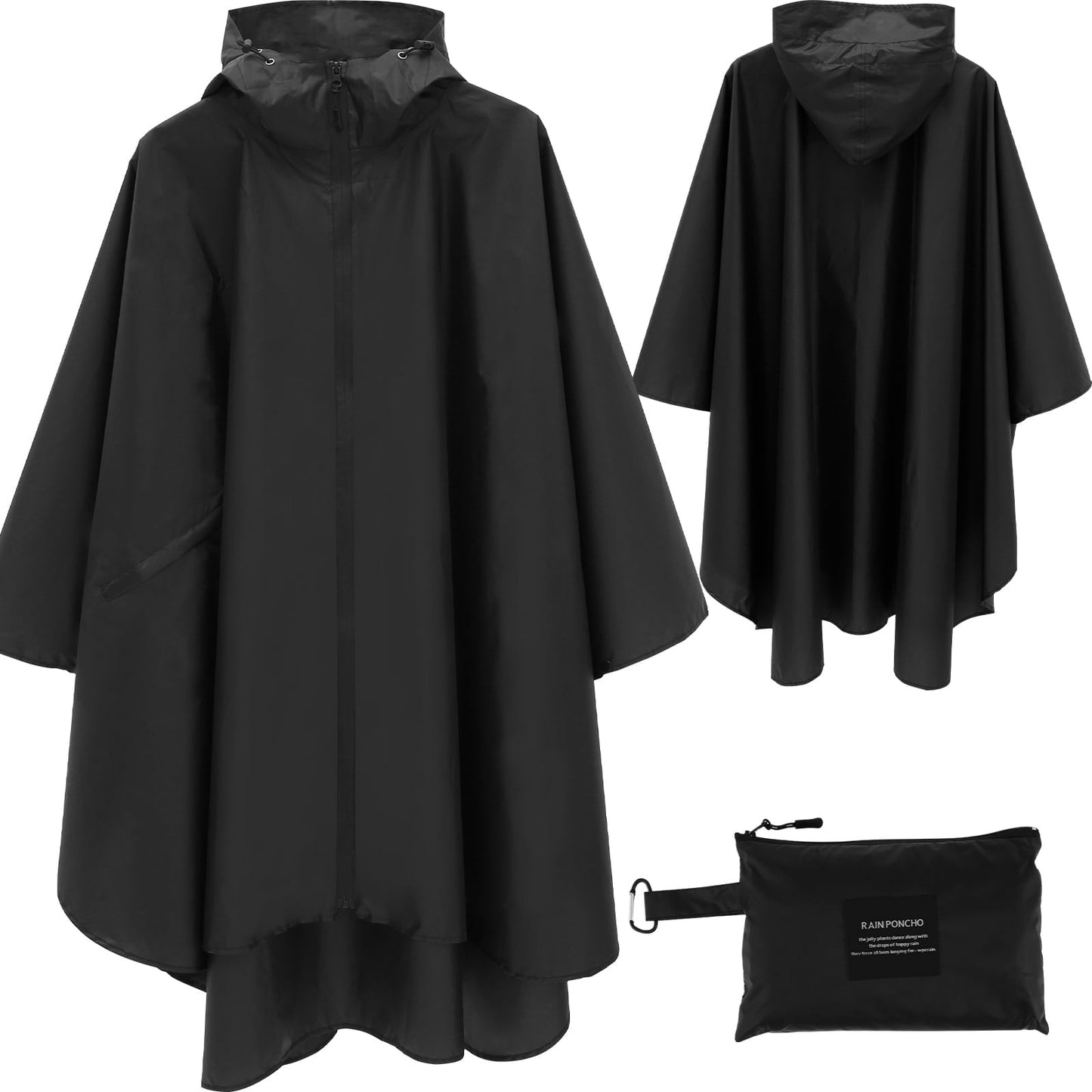 Qenwkxz Waterproof Rain Poncho Jacket with Zipper, Rain Poncho with Storage Bag, Lightweight Rain Coat, Hooded Raincoat Poncho for Men Women Adults Outdoor Camping Travel