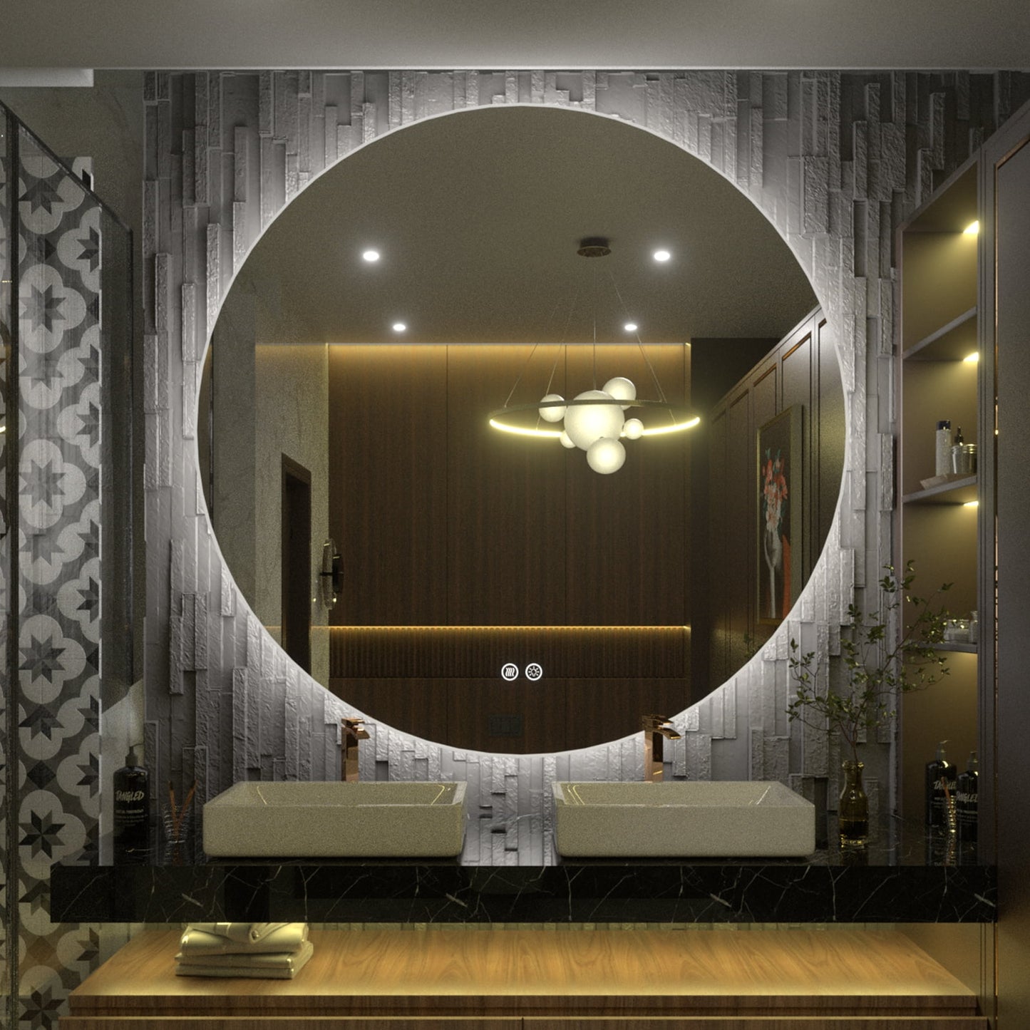 Round Frameless Super Bright LED Backlited Anti-Fog Wall Bathroom Vanity Mirror 24x24