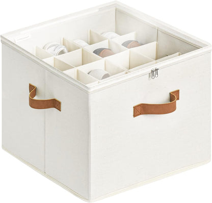 ACMETOP Shoe Organizer for Closet, Fabric Shoe Storage Bins with Clear Cover, Adjustable Dividers for Shoe Storage, Shoes Cube Organizer Fits up to 14-16 Pairs(Beige, 1-Pack)