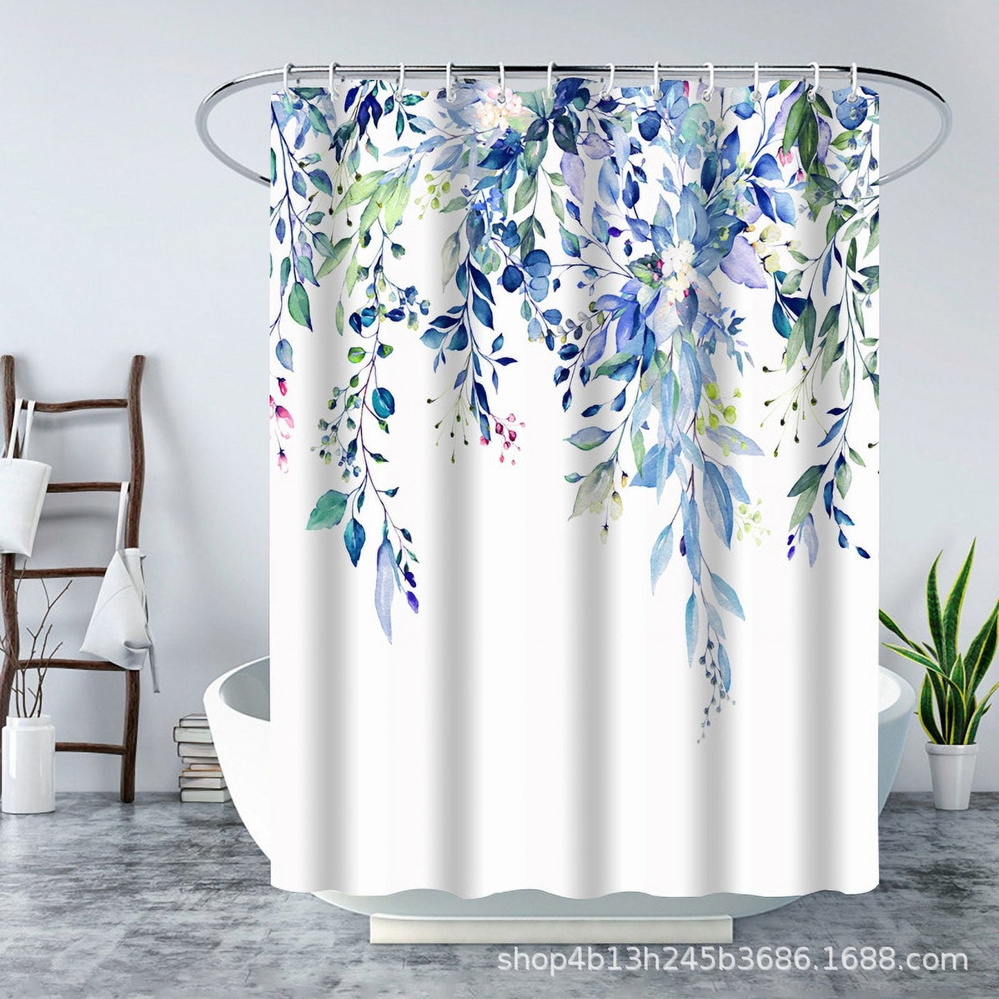 Shower Curtain Blue Eucalyptus Shower Curtains for Bathroom, Watercolor Leaf Shower Curtain Sets Waterproof Plant Shower Curtain Leaves Fabric Cloth Bathroom Curtains 72x72 inch with Hooks