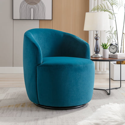 Swivel Barrel Chair, Modern Velvet Fabric Upholstered Accent Club Armchair with Metal Swivel Loop, Comfy Round Single Leisure Sofa Chair for Living Room Bedroom Office Coffee Shop, Teal