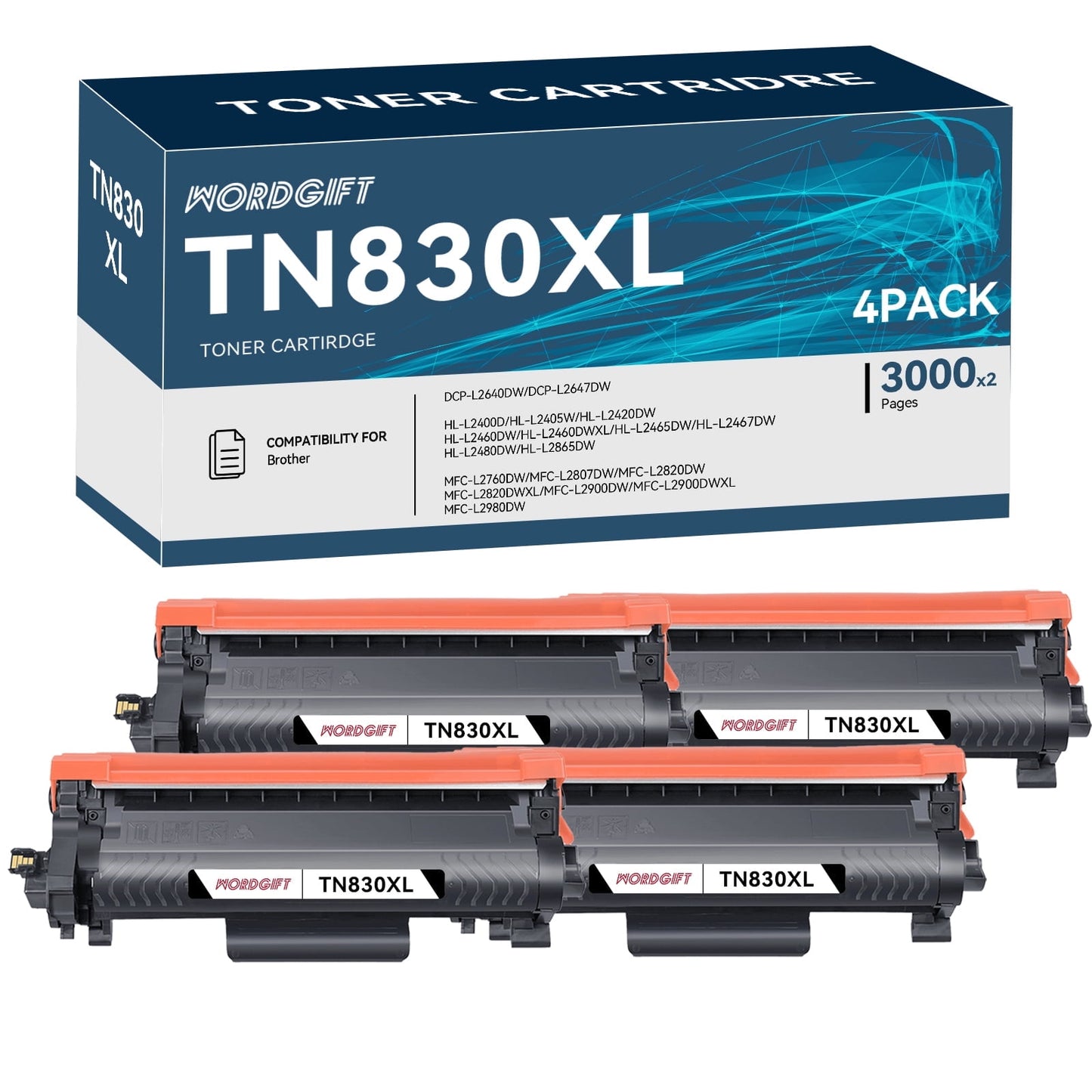 TN830XL TN830 Toner Cartridge for Brother TN830XL TN-830XL TN830 Toner Cartridge for Brother DCP-L2640DW HL-L2460DW HL-L2405W HL-L2400D HL-L2480DW MFC-L2820DW Printer (4 Black)