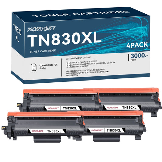 TN830XL TN830 Toner Cartridge for Brother TN830XL TN-830XL TN830 Toner Cartridge for Brother DCP-L2640DW HL-L2460DW HL-L2405W HL-L2400D HL-L2480DW MFC-L2820DW Printer (4 Black)