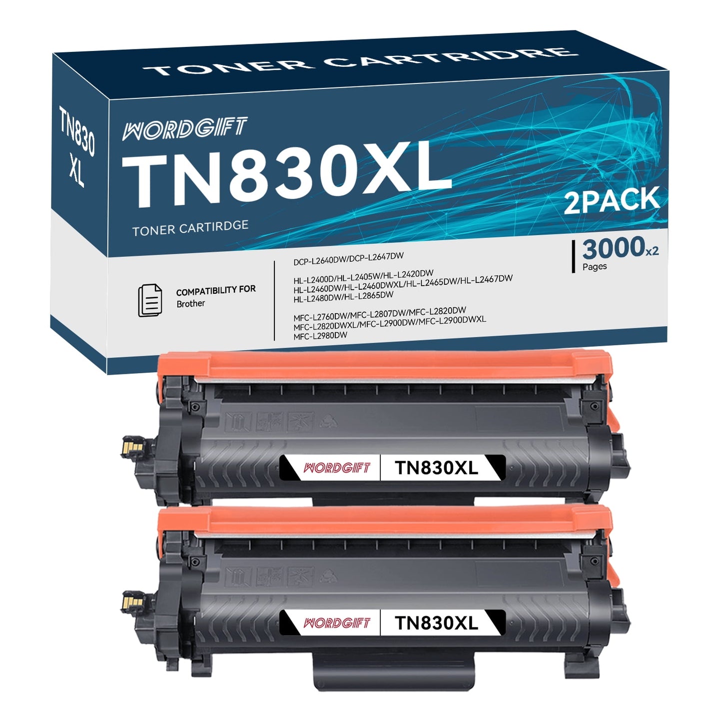 TN830XL TN830 Toner Cartridge Replacement for Brother TN830 TN-830 Toner Cartridge for HL-L2400D HL-L2480DW HL-L2405W HL-L2460DW Printer (2 Pack)