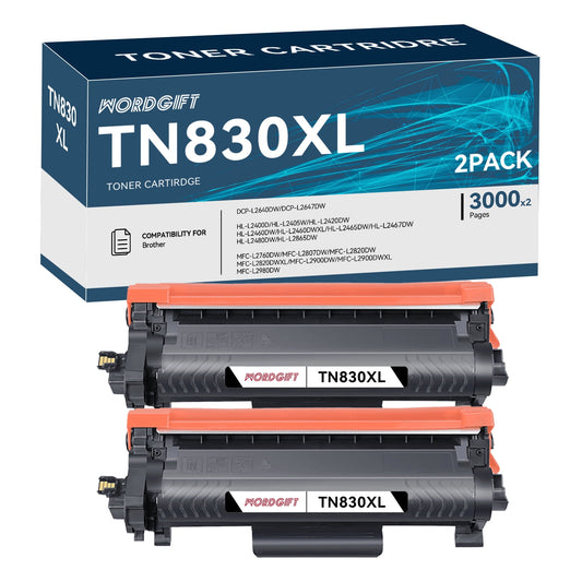 TN830XL TN830 Toner Cartridge Replacement for Brother TN830 TN-830 Toner Cartridge for HL-L2400D HL-L2480DW HL-L2405W HL-L2460DW Printer (2 Pack)