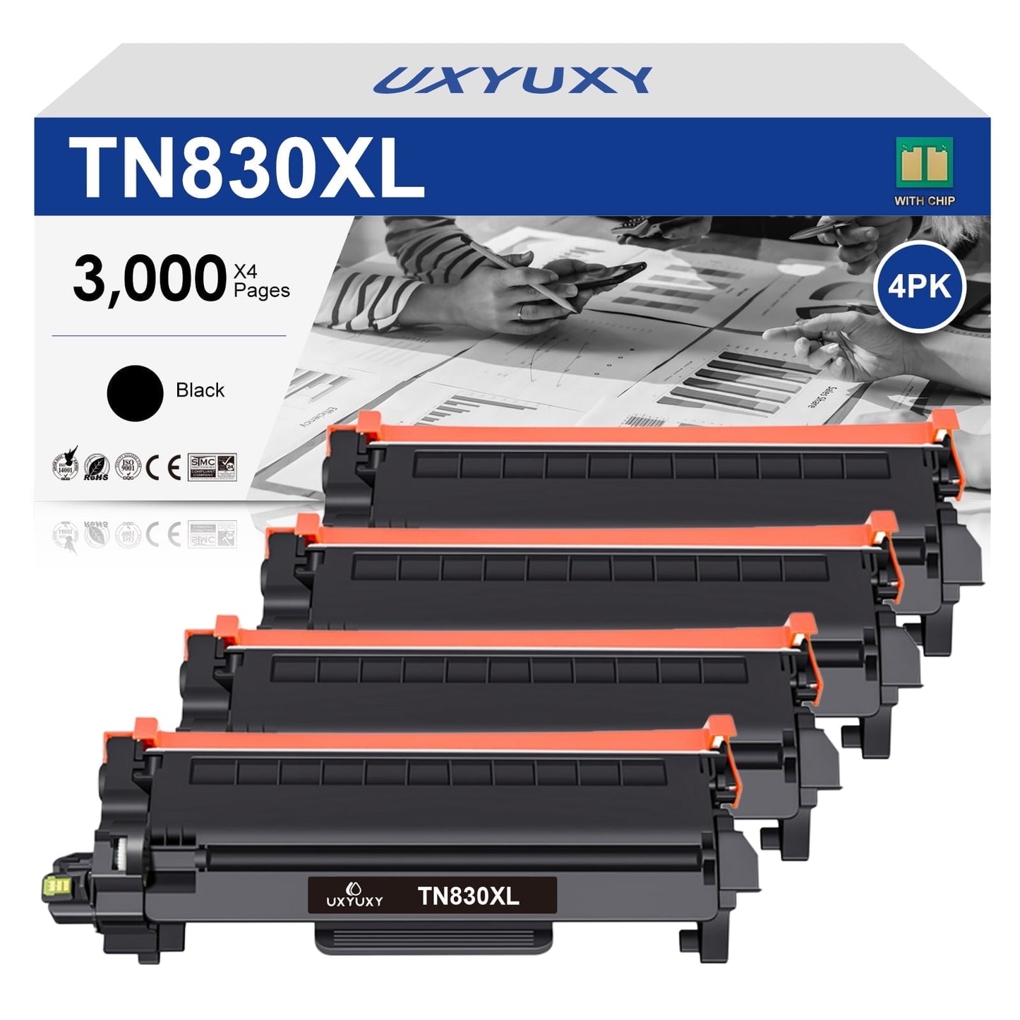 TN830XL Toner Cartridges Replacement for Brother TN830XL/V TN 830XL to Use with Brother DCP-L2640DW HL-L2480DW MFC-L2807DW MFC-L2820DW MFC-L2820DWXL Printer(4 Pack)