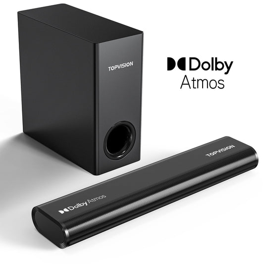 TOPVISION Sound Bar, 2.1ch Dolby Atmos Soundbars for TV, 150W 3D Sound System Speaker with Bluetooth 5.3/HDMI/Aux/Opt/USB Connection